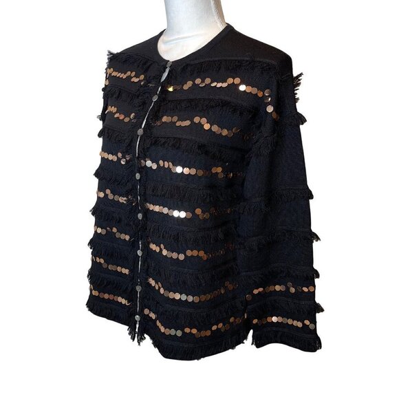 Edinburgh Knitwear Womens Jacket Black Size Medium Fringe Sequin Pure Wool NWT - Picture 2 of 13